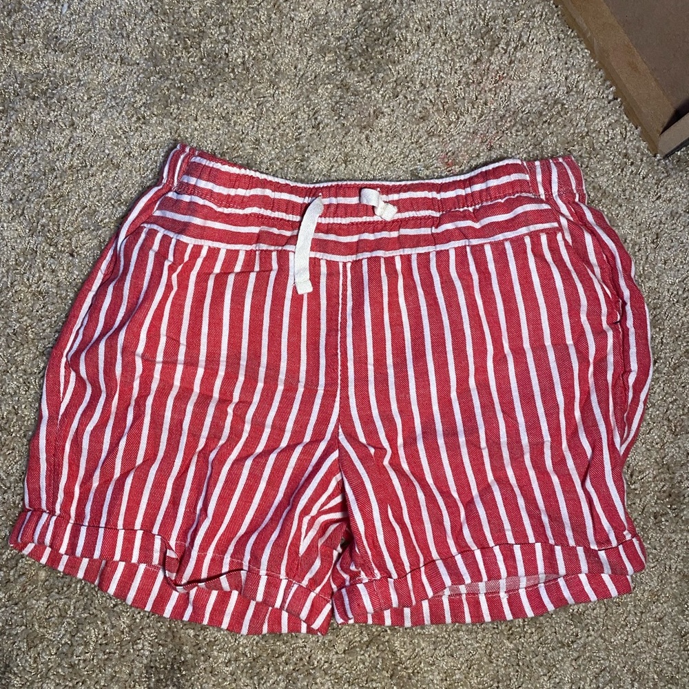 faded glory girls, red and white striped shorts, size large